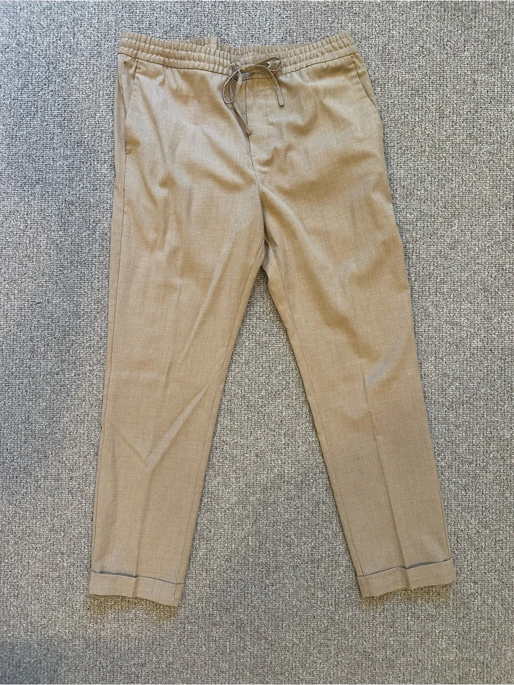 H&M Slim Fit Drawstring Trousers Men’s Medium Taupe Stretch